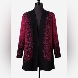 Ming Wang Women’s Open Front Knit Cardigan- Large Black Pink Ombre Long Sleeve